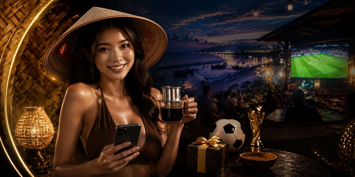 Người dùng Việt Nam xem giao diện cá cược trên điện thoại trong không gian tối hiện đại